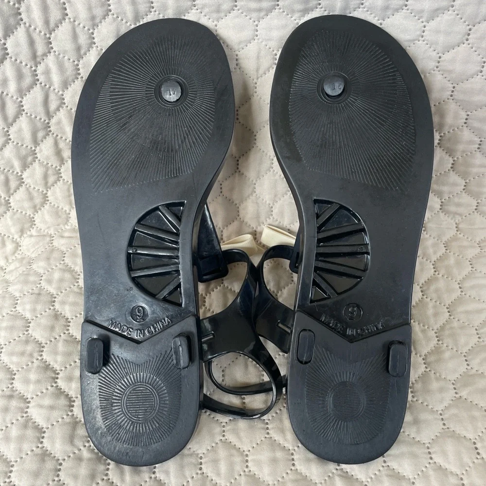 kate spade Black and White Bow T-Strap Sandals